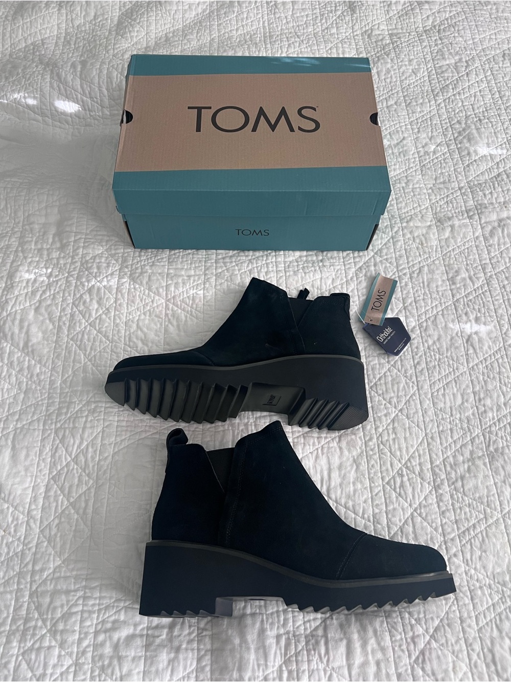 TOMS Black Suede Chelsea Lug Booties